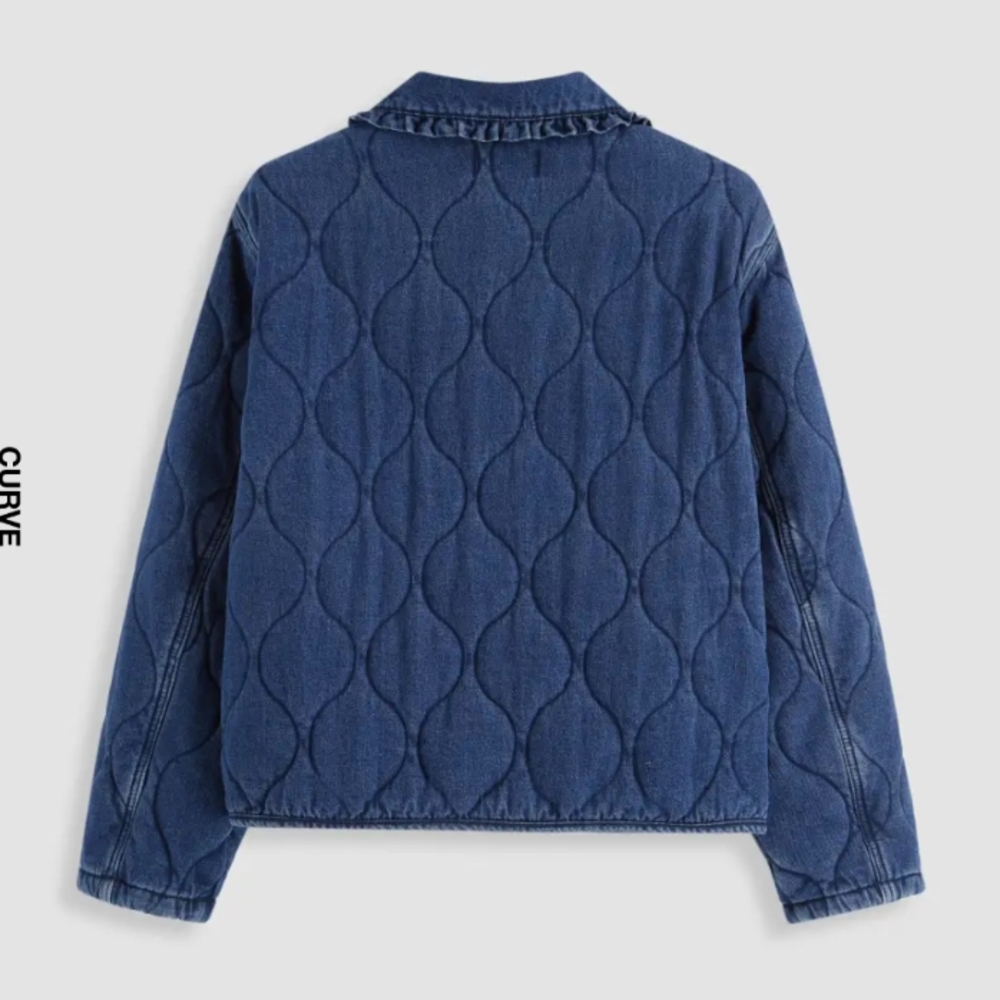 Denim Tie Front Bow Oversized Quilted Jacket Curve & Plus - Picture 2 of 5
